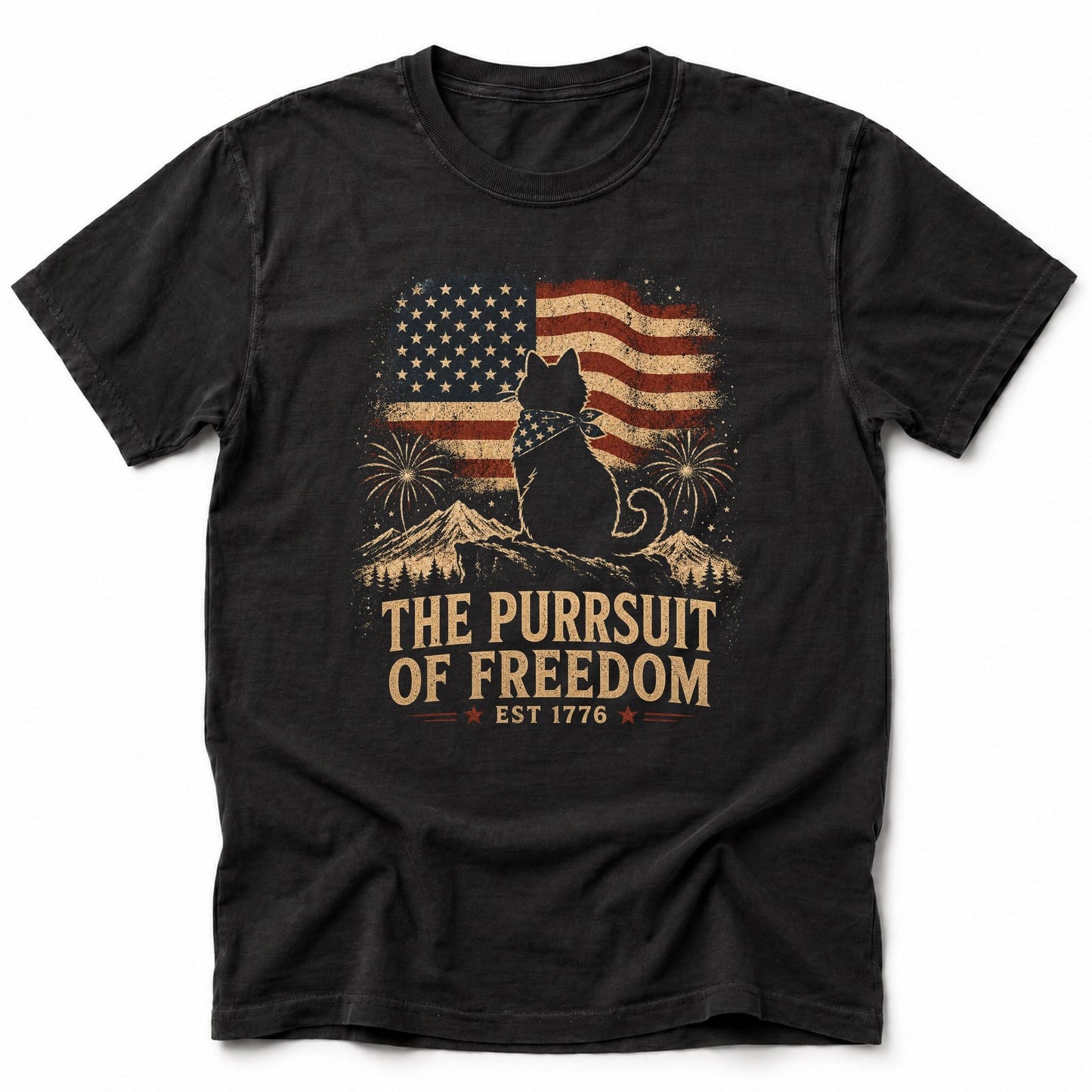 Purrsuit of Freedom T-Shirt Black / S 10896175967286381034 T-Shirt