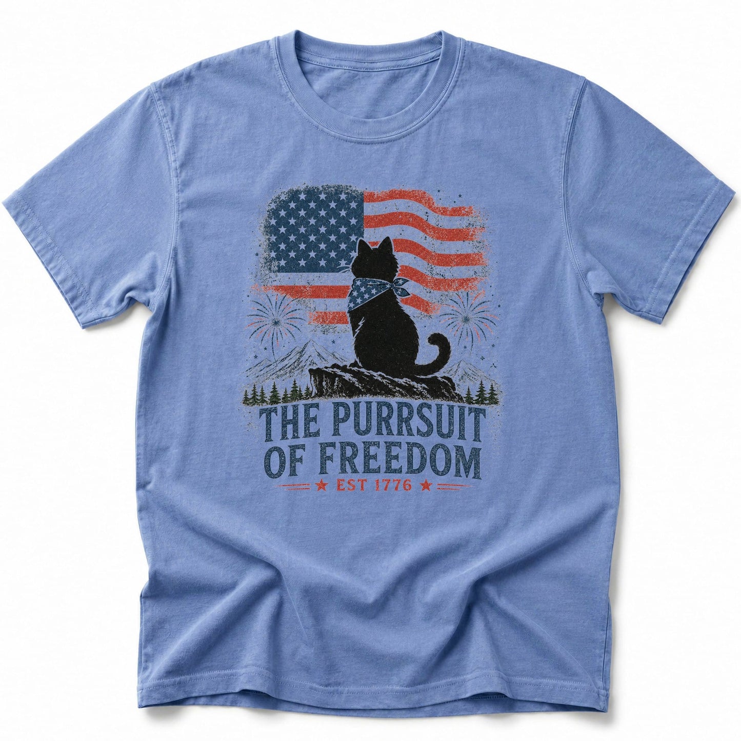 Purrsuit of Freedom T-Shirt Blue Jean / S 24915891318593972858 T-Shirt