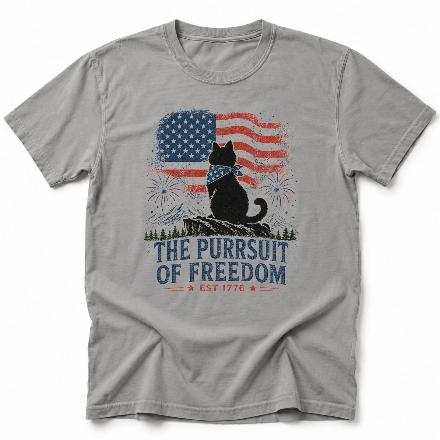 Purrsuit of Freedom T-Shirt Grey / S 16779592676649536029 T-Shirt
