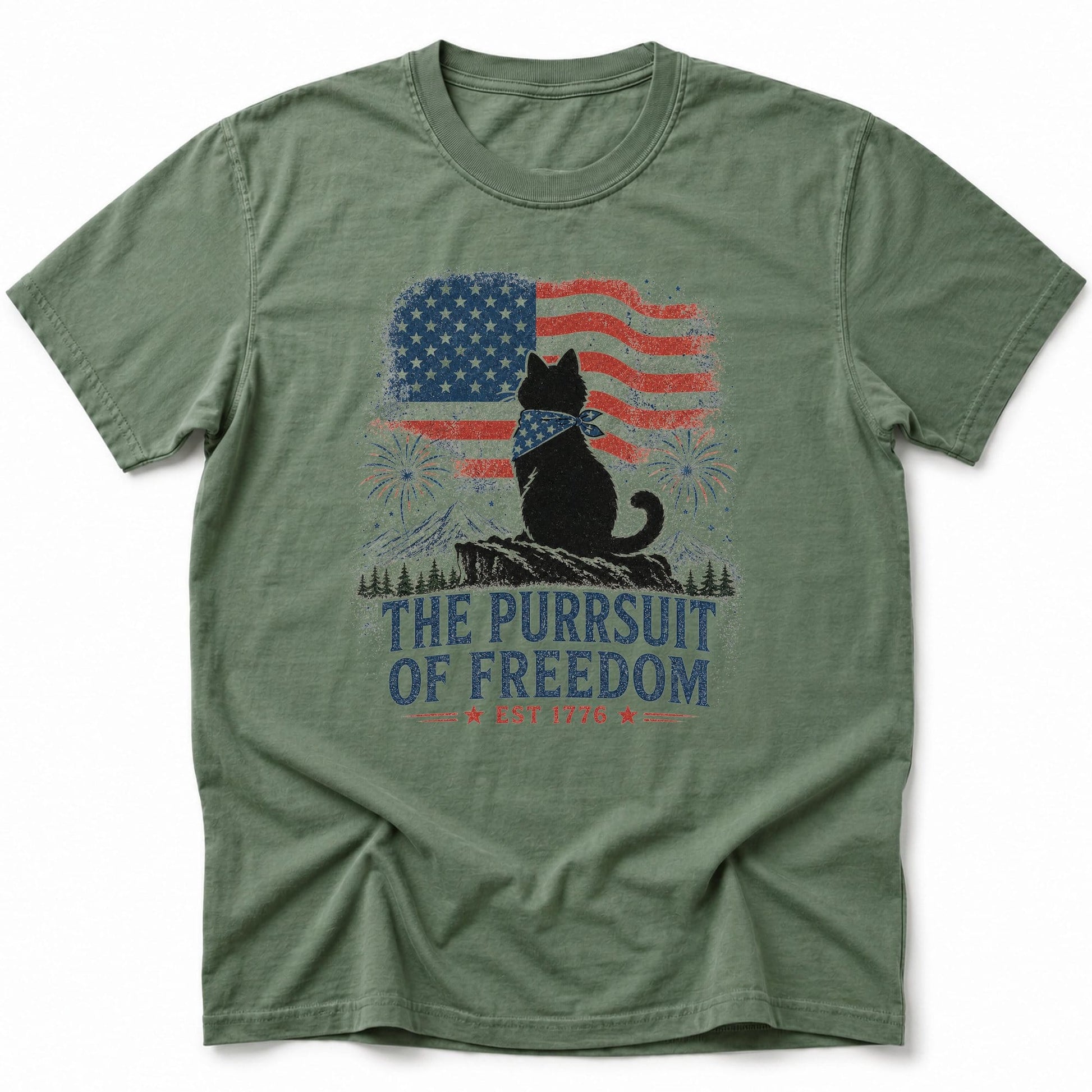 Purrsuit of Freedom T-Shirt Moss / S 18750596458572254439 T-Shirt