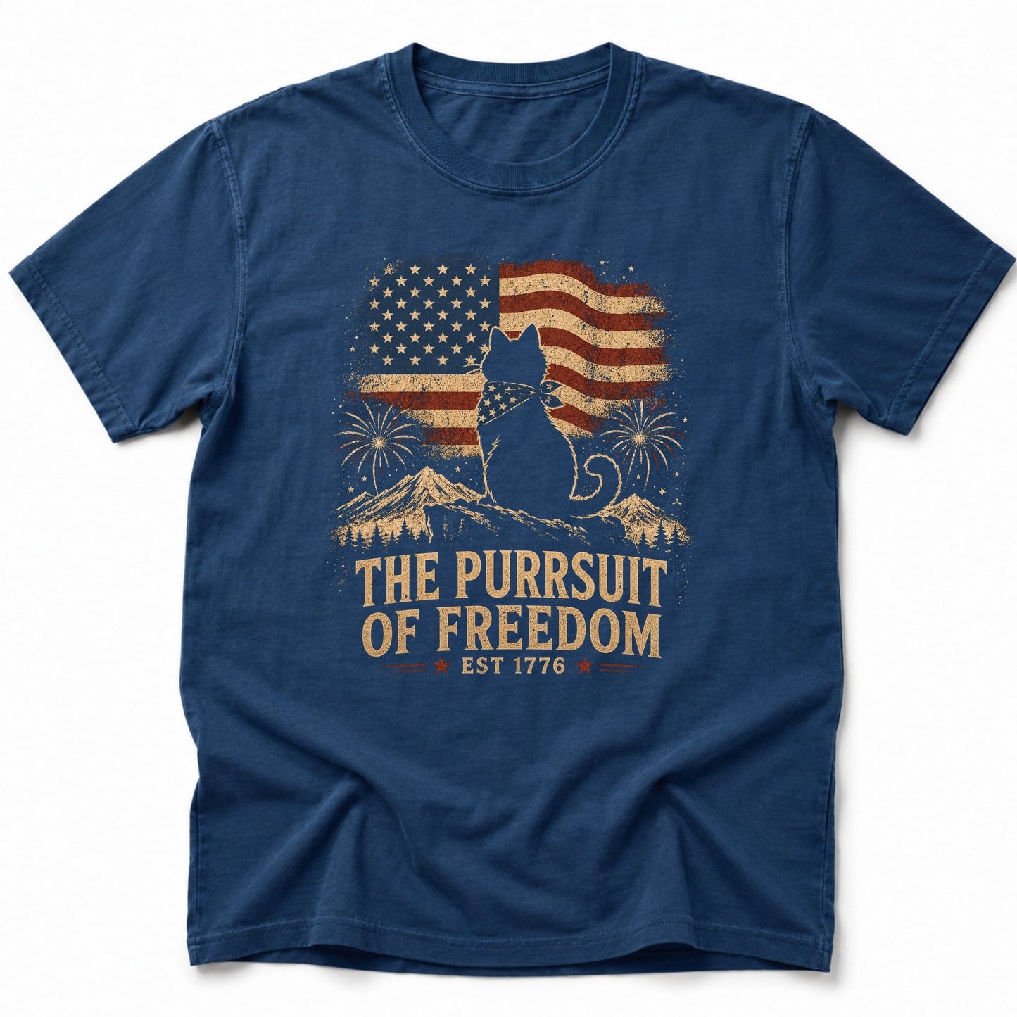 Purrsuit of Freedom T-Shirt Navy / S 18274105221978100826 T-Shirt