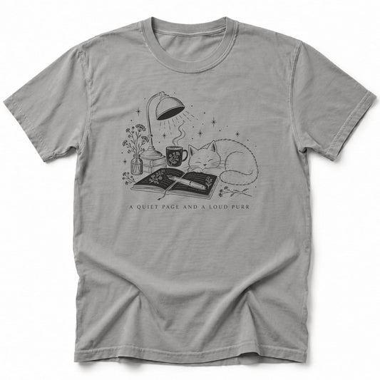 Quiet Page, Loud Purr T-Shirt Grey / S 33294134614016136984 T-Shirt
