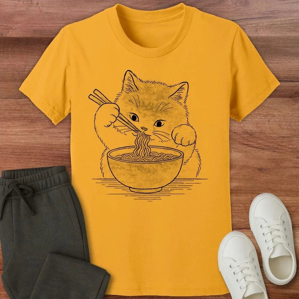 Ramen Meow Kids T-Shirt Gold / S 87753024468390760533 Kids clothes