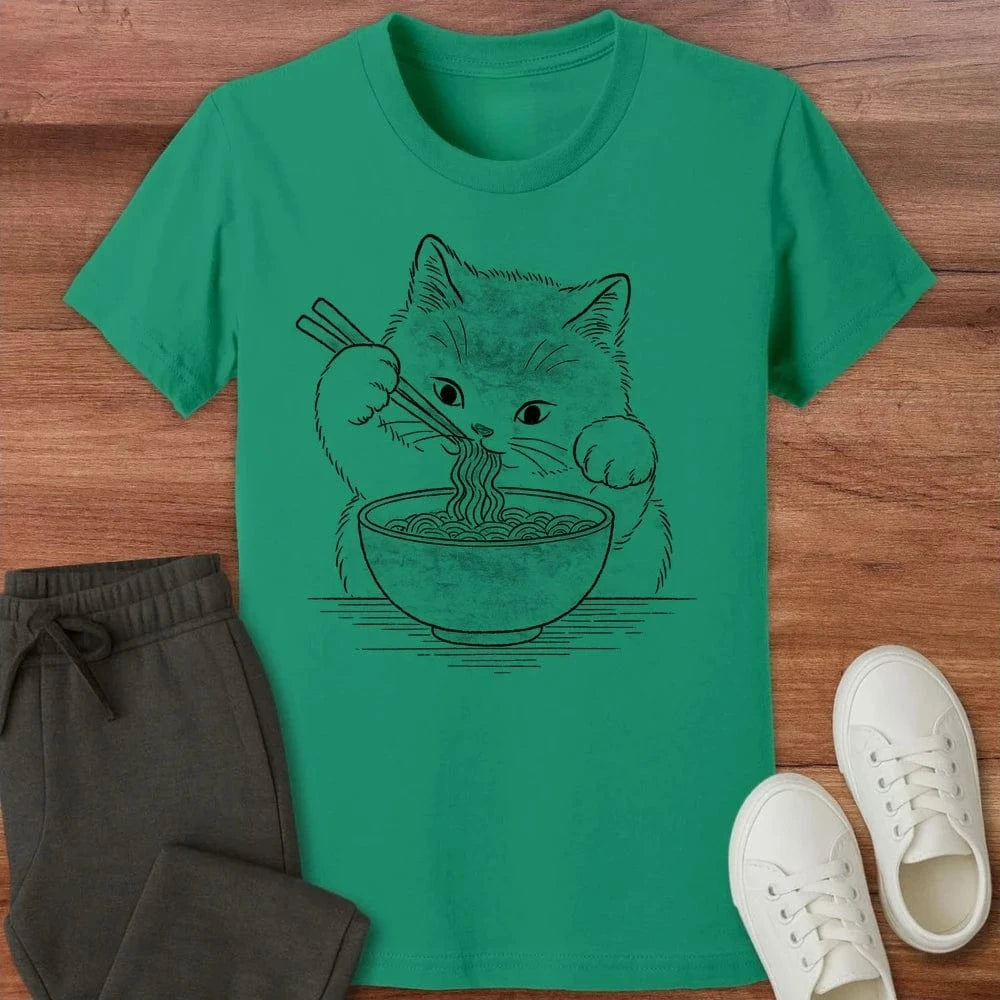 Ramen Meow Kids T-Shirt Kelly / S 12951376483043655199 Kids clothes