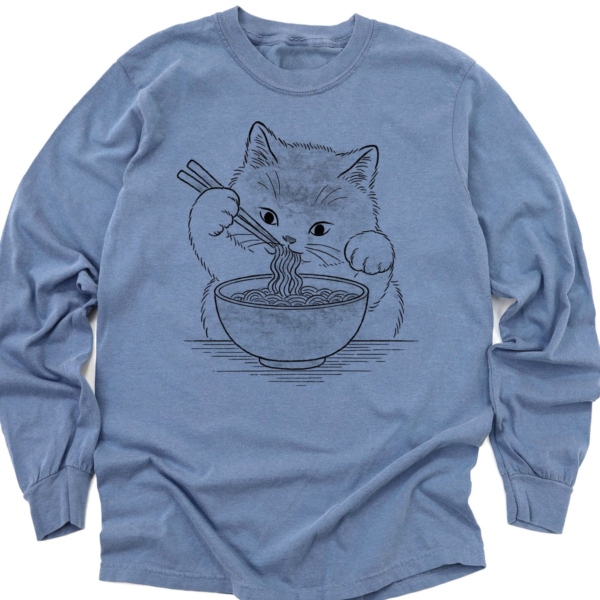 Ramen Meow Long Sleeve Blue Jean / M 27685150763621713509 Long-sleeve