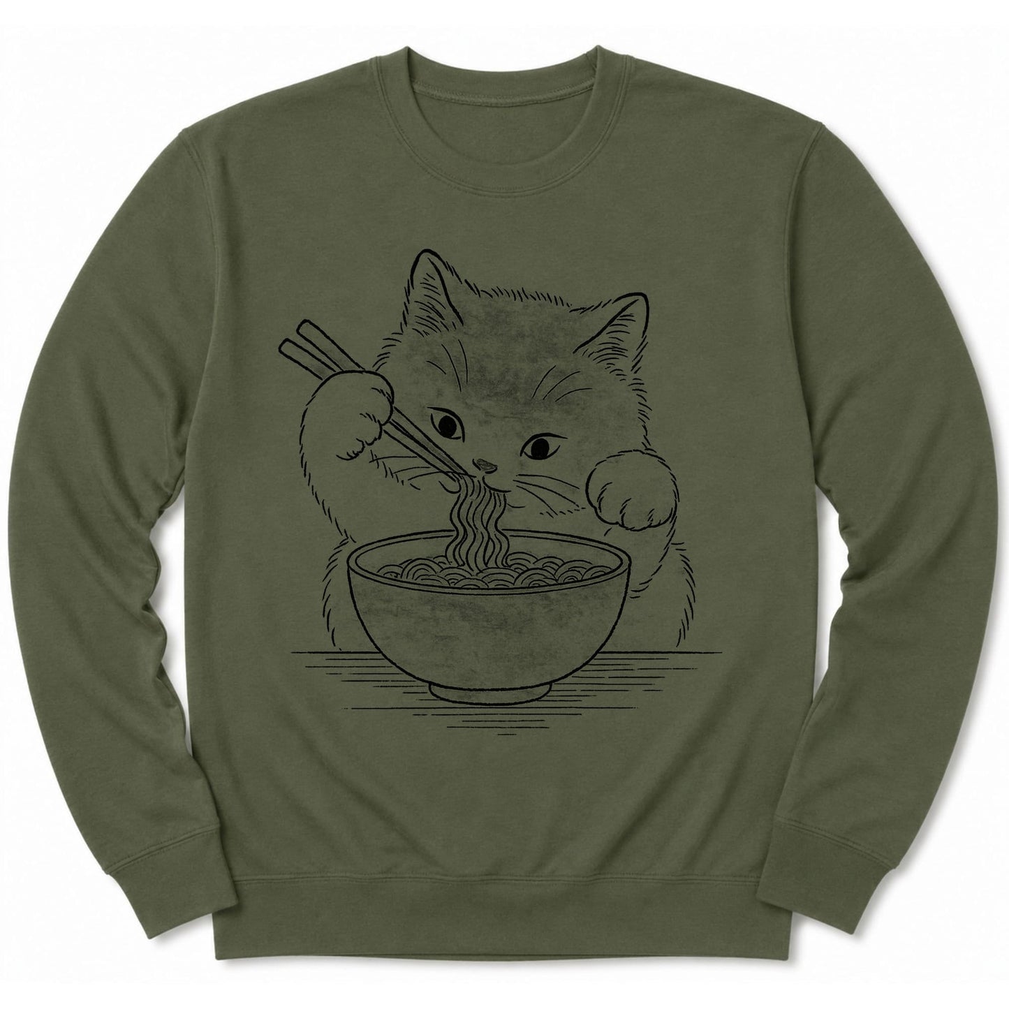 Ramen Meow Sweatshirt Military Green / S 17639130643512111910 Sweatshirt