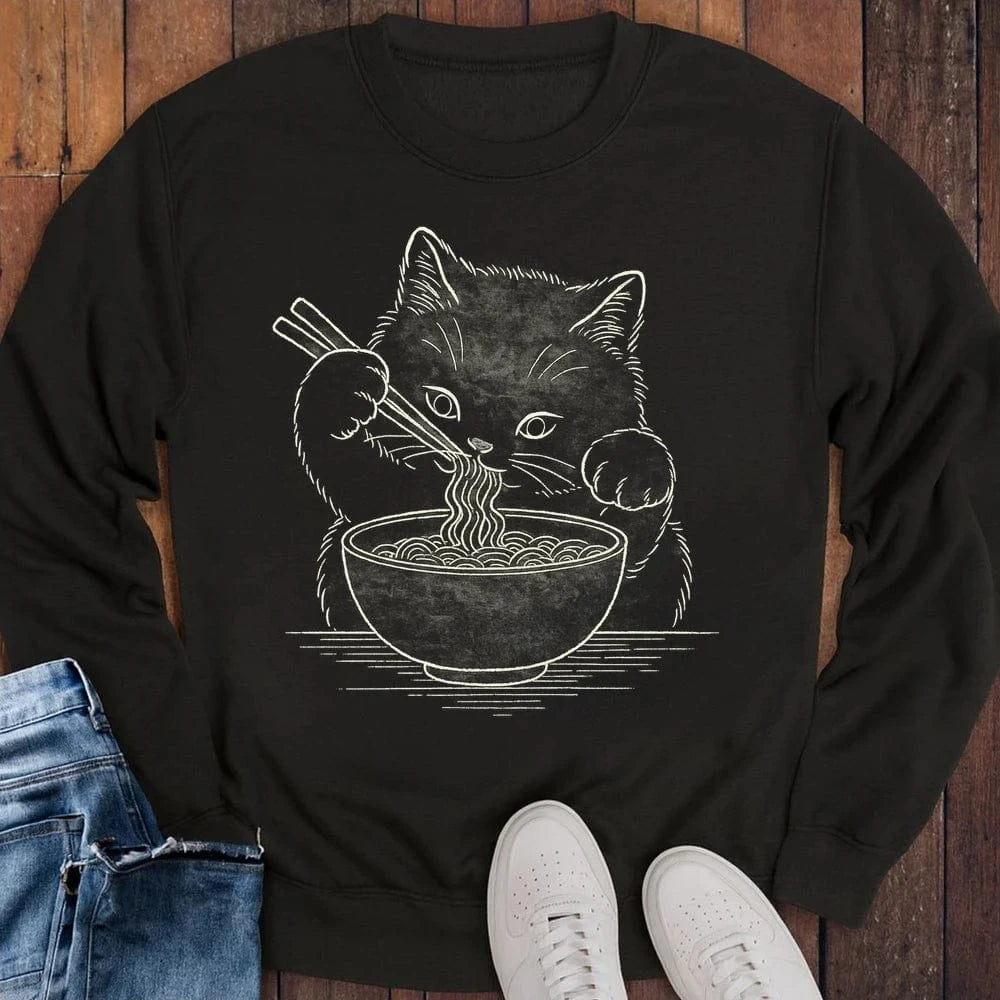 Ramen Meow Sweatshirt S / Black 23184089761928301255 Sweatshirt