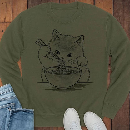 Ramen Meow Sweatshirt S / Military Green 17639130643512111910 Sweatshirt