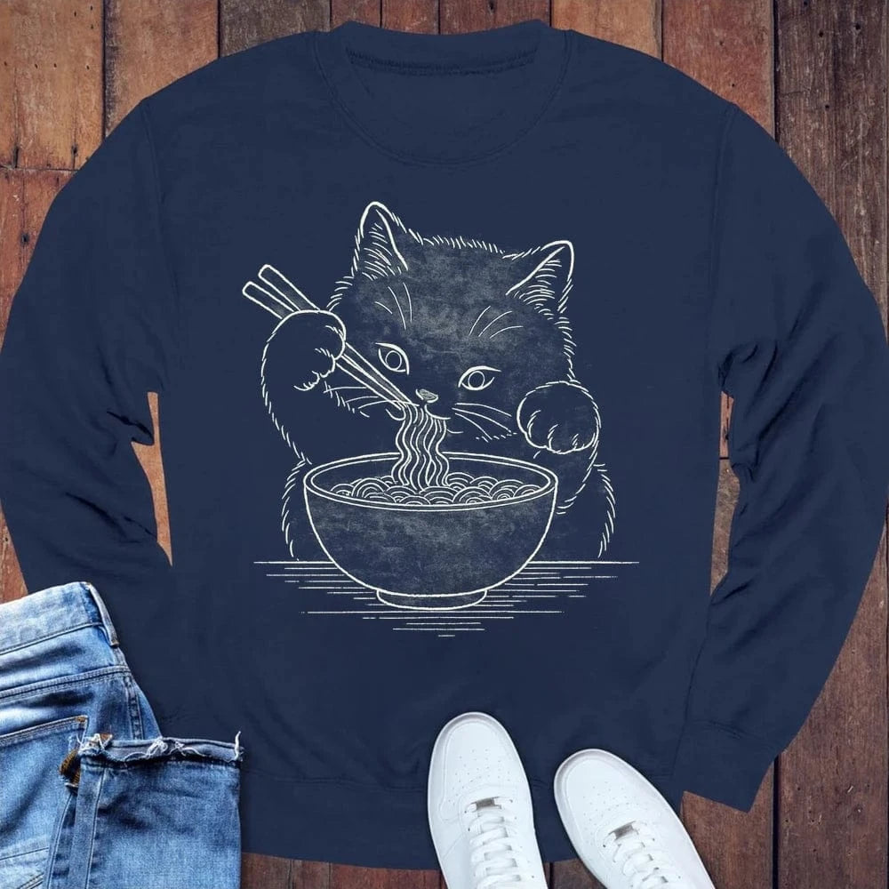 Ramen Meow Sweatshirt S / Navy 32801981739783480098 Sweatshirt