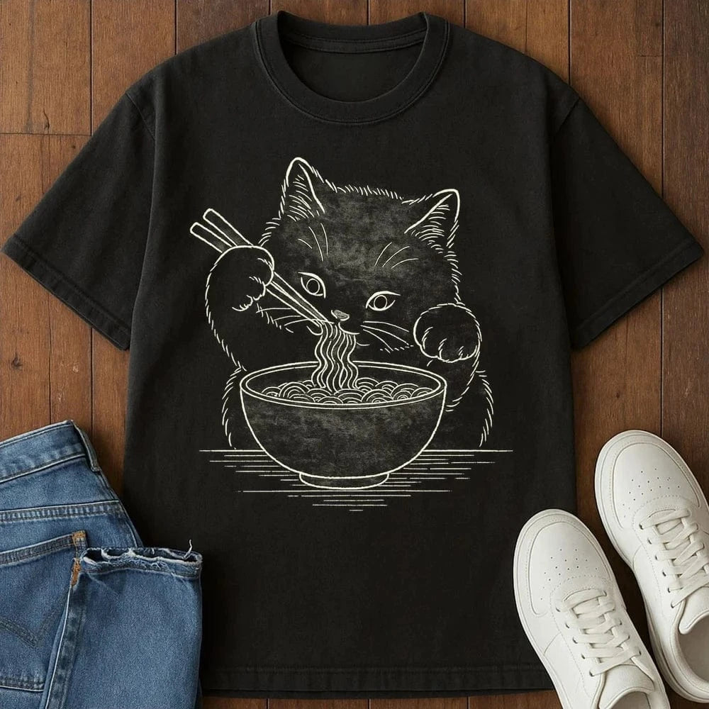 Ramen Meow T-Shirt Black / S 29129655081990032327 T-Shirt