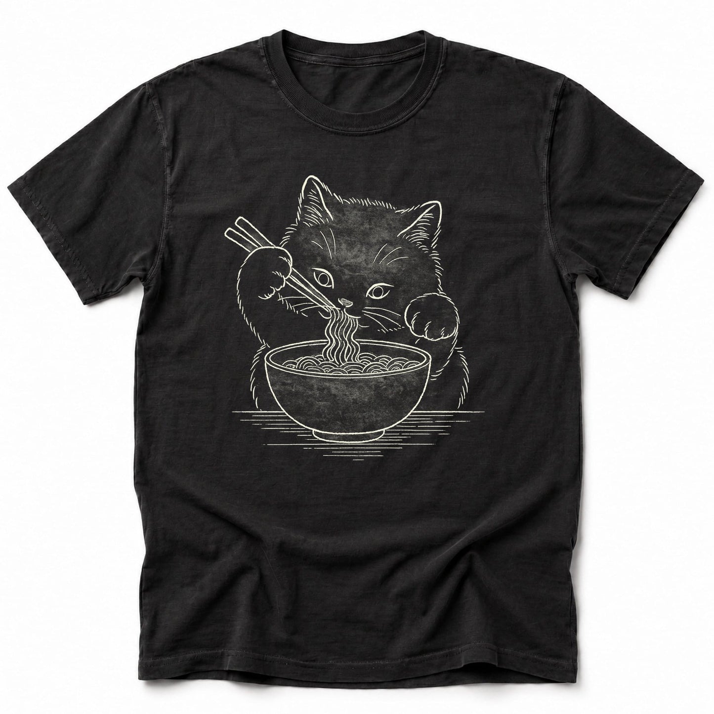 Ramen Meow T-Shirt Black / S 29129655081990032327 T-Shirt