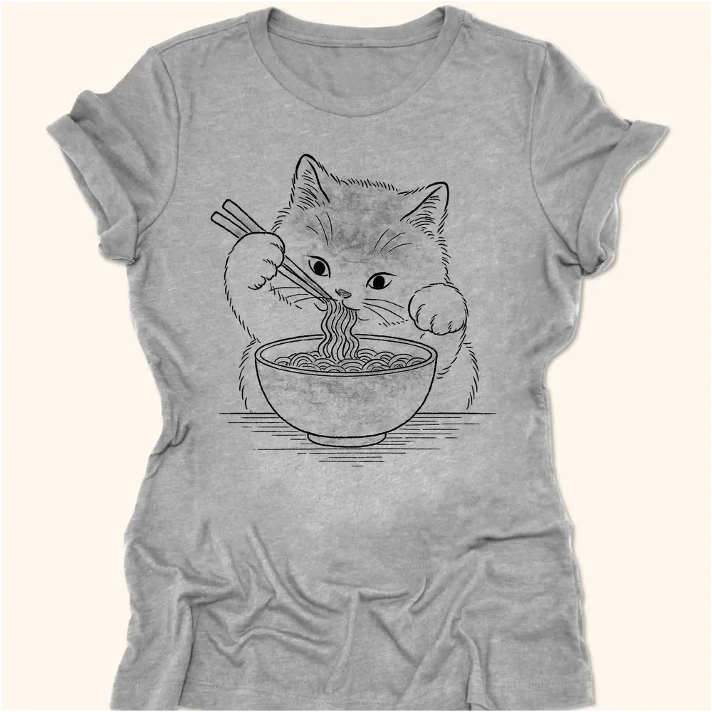 Ramen Meow Womens Tee Athletic Heather / S 73665916942209469086 T-Shirt