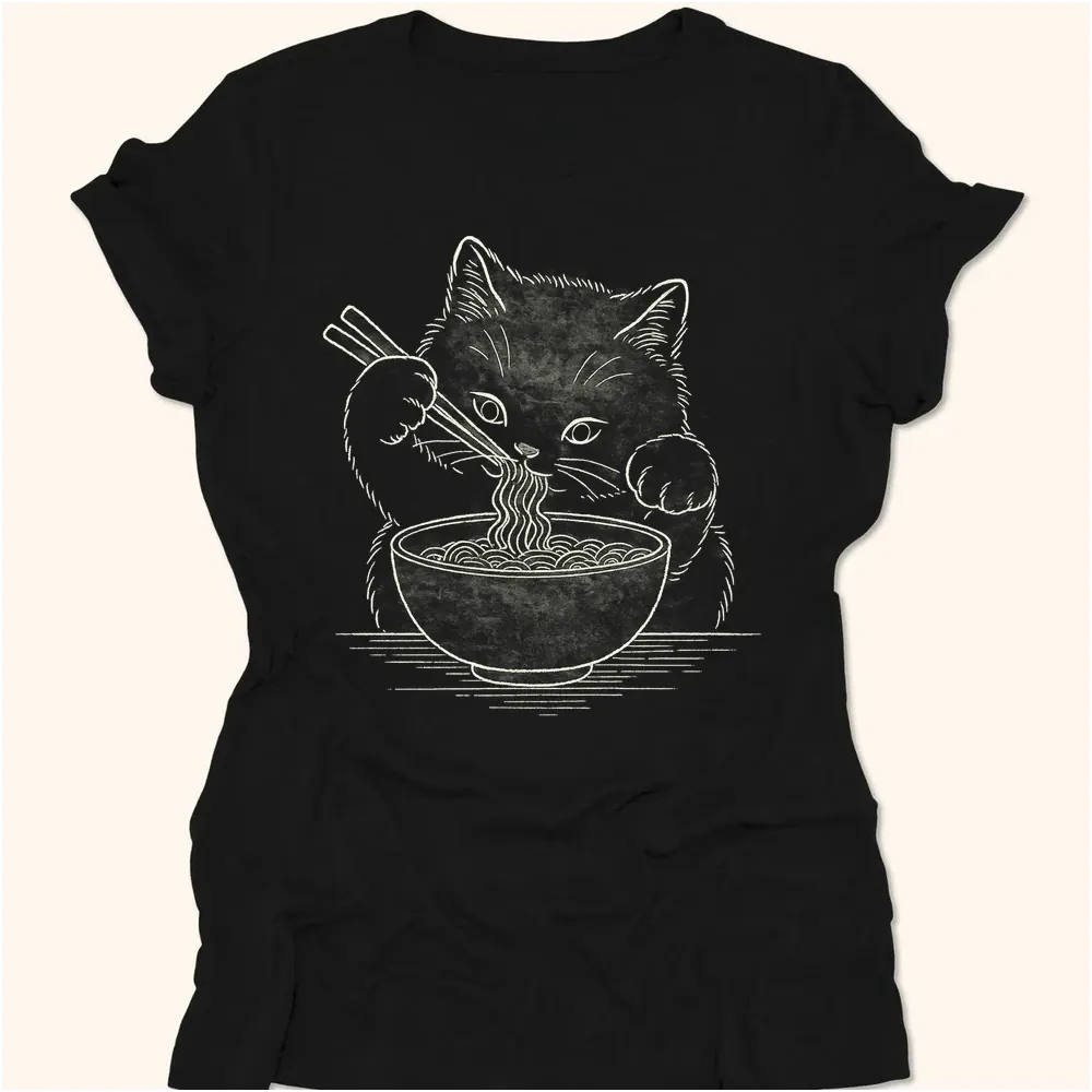 Ramen Meow Womens Tee Black / S 16673841629141367765 T-Shirt
