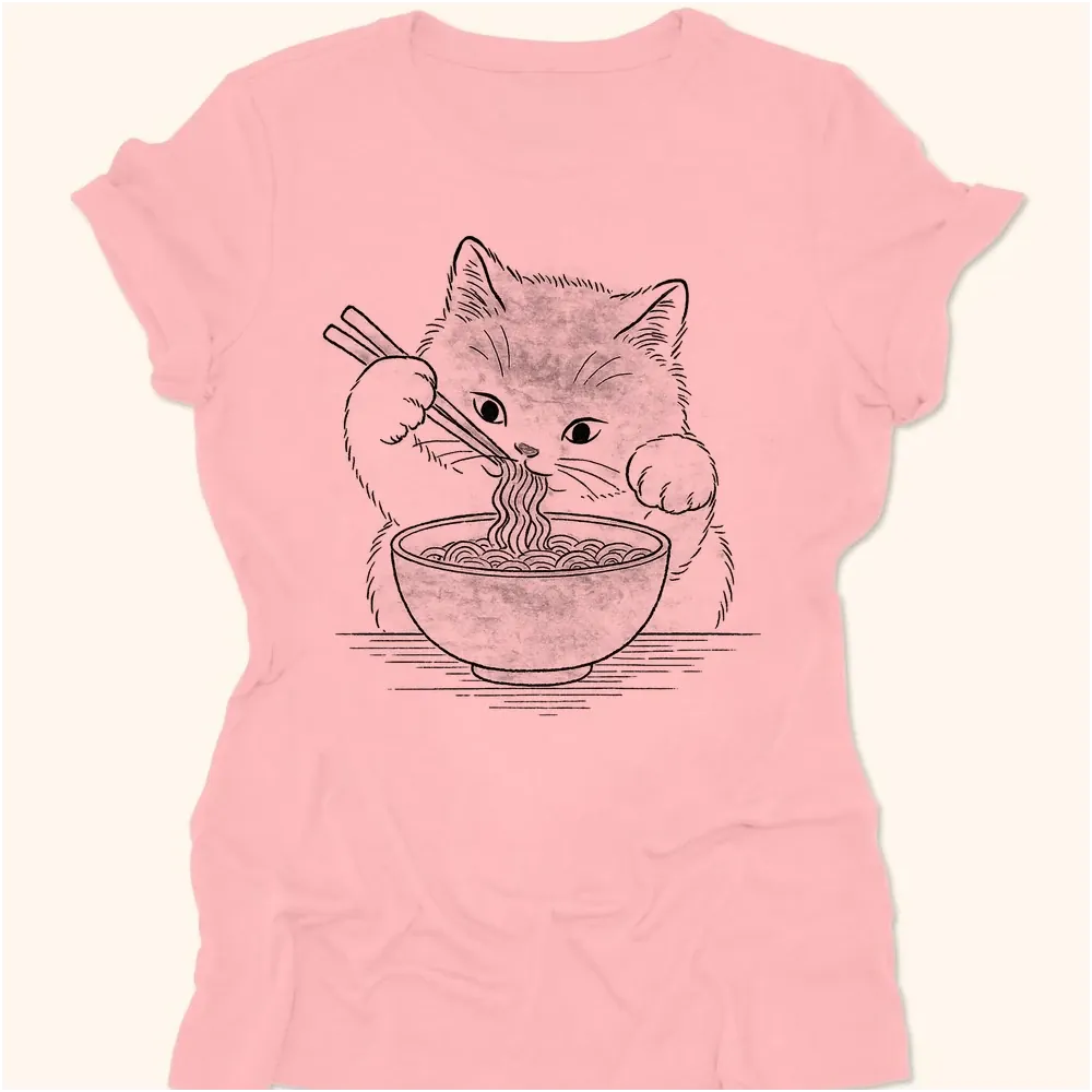 Ramen Meow Womens Tee Pink / S 86231959481433781199 T-Shirt