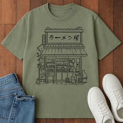 Ramen Shop T-Shirt  – Softest Cat Tee on Earth Moss / S 18272896629725177093 T-Shirt
