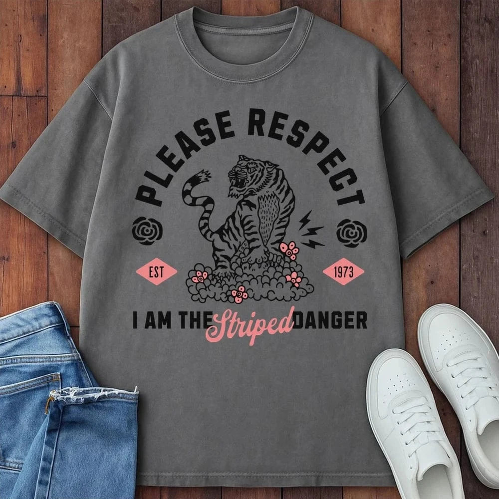 Respect Striped Danger T-Shirt Grey / S 13556135855078419995 T-Shirt