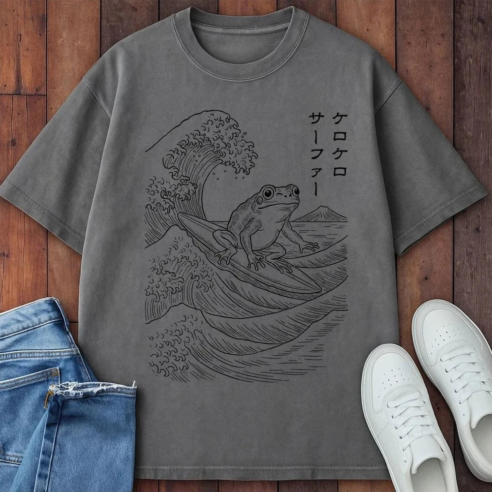 Ribbit Surfer T-Shirt Grey / S 83176411829703793349 T-Shirt