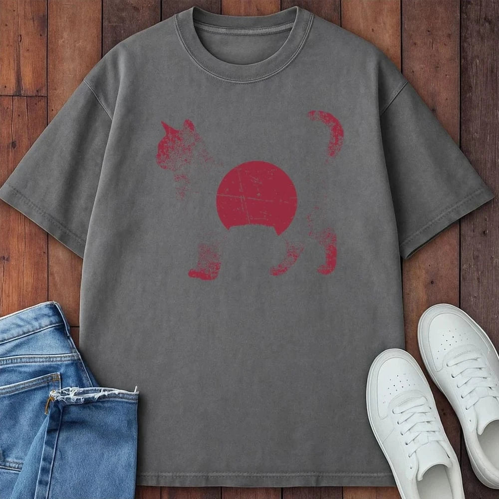 Rising Sun Cat T-Shirt Grey / S 24472610191967842240 T-Shirt