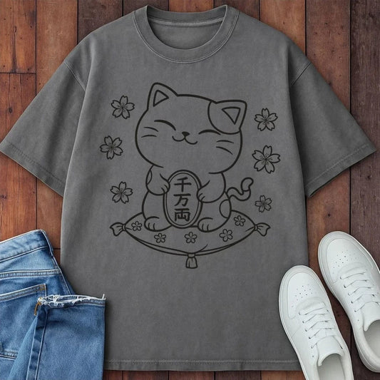 Sakura Fortune Cat T-Shirt Grey / S 19048546441884546389 T-Shirt