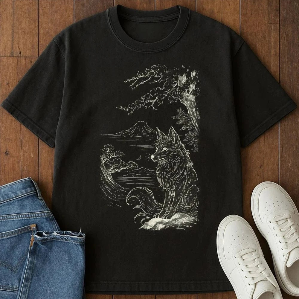 Sakura Fox T-Shirt Black / S 28486832080425405671 T-Shirt