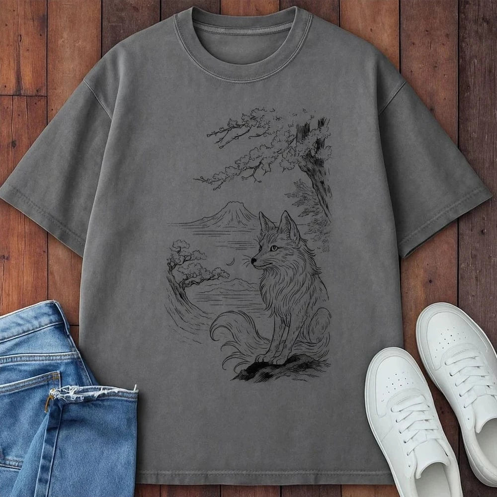 Sakura Fox T-Shirt Grey / S 20922466355659851868 T-Shirt