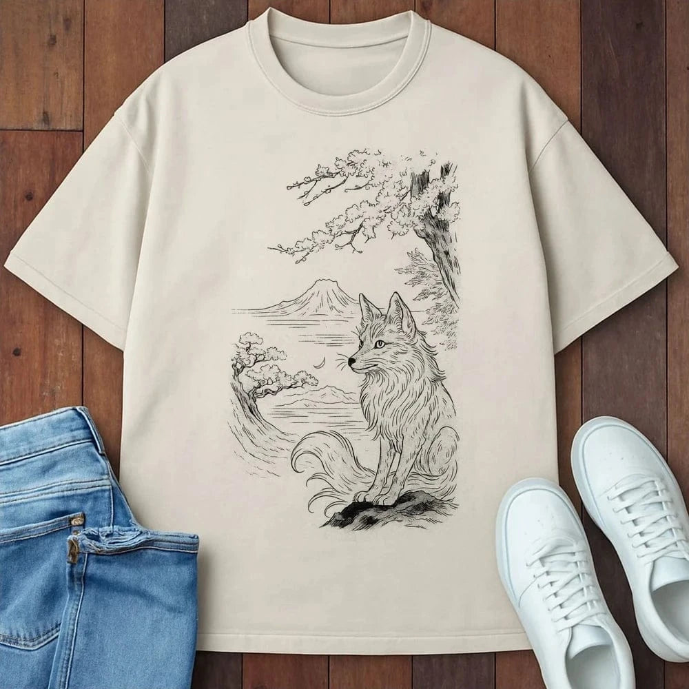 Sakura Fox T-Shirt Ivory / S 76343224418964941321 T-Shirt
