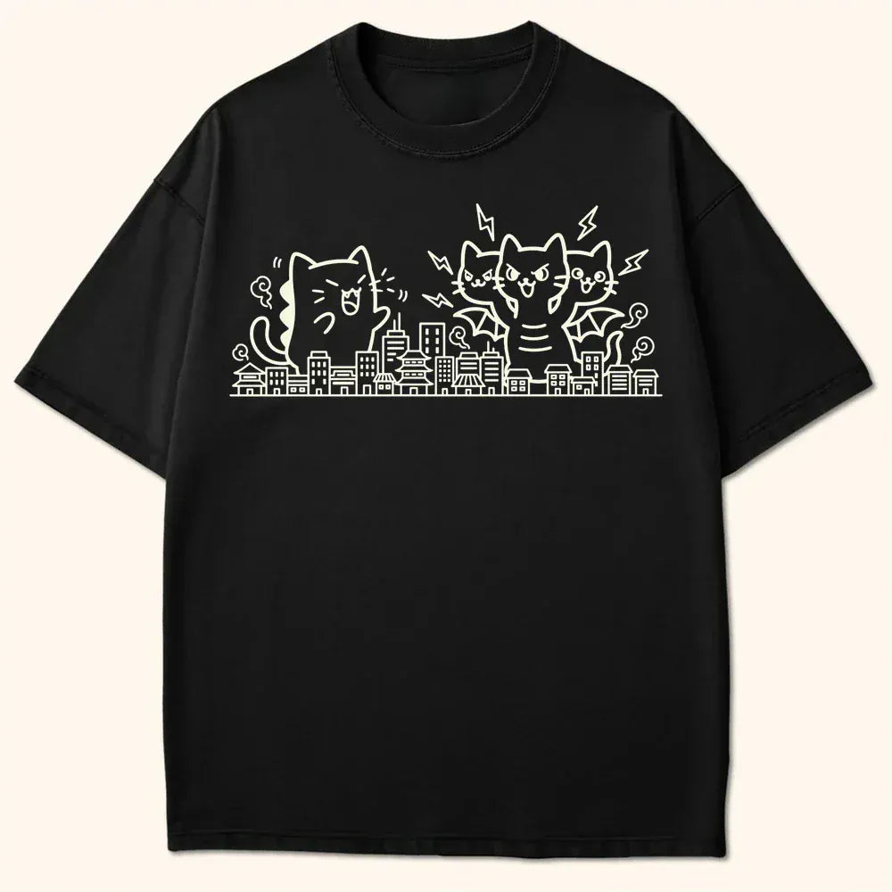 Smol Kyattojira Vs King Nekodorah T-Shirt Black / S 90686398033269176299 T-Shirt