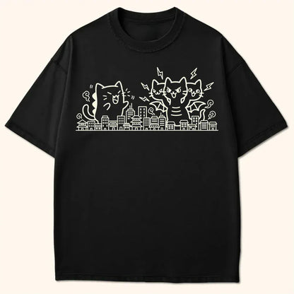 Smol Kyattojira Vs King Nekodorah T-Shirt Black / S 90686398033269176299 T-Shirt