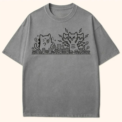 Smol Kyattojira Vs King Nekodorah T-Shirt Grey / S 18412801733144874468 T-Shirt