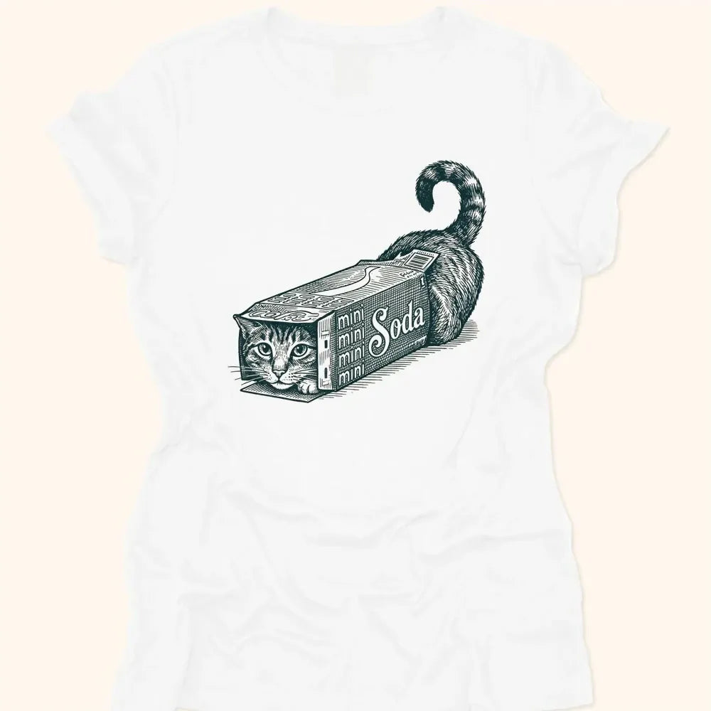 Soda Box Cat Womens Tee White / S 27214742904618296314 T-Shirt