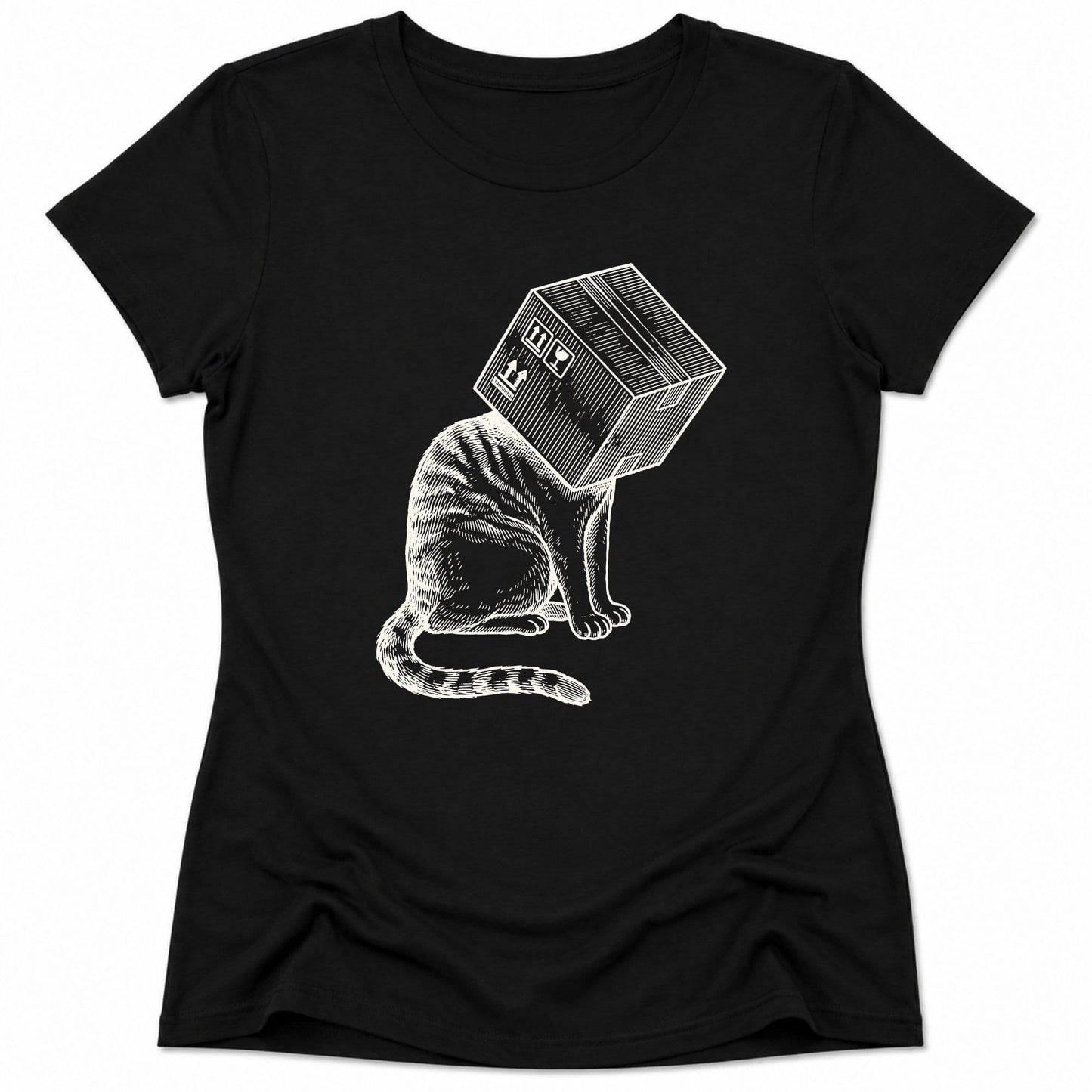 Space Ready Cat Box Womens Tee Black / S 16185308043582514398 T-Shirt
