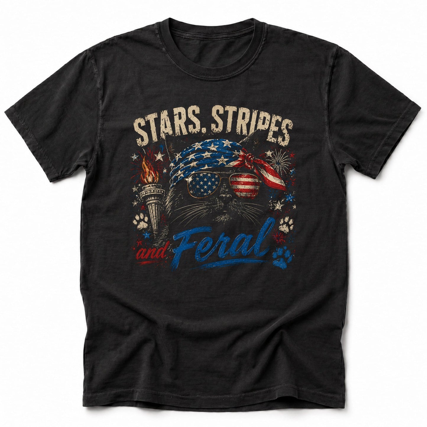 Stars Stripes and Feral T-Shirt Black / S 12246909435248646489 T-Shirt