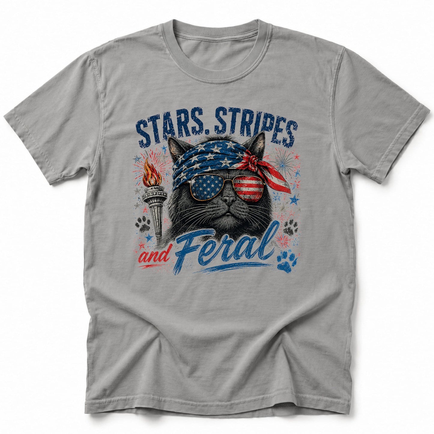 Stars Stripes and Feral T-Shirt Grey / S 16059316287176687986 T-Shirt