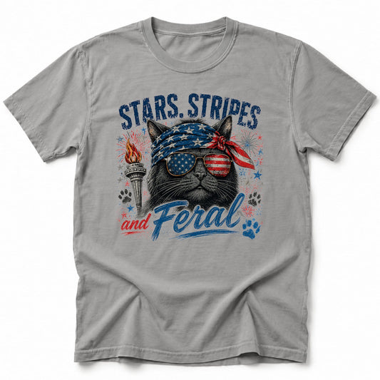 Stars Stripes and Feral T-Shirt Grey / S 16059316287176687986 T-Shirt