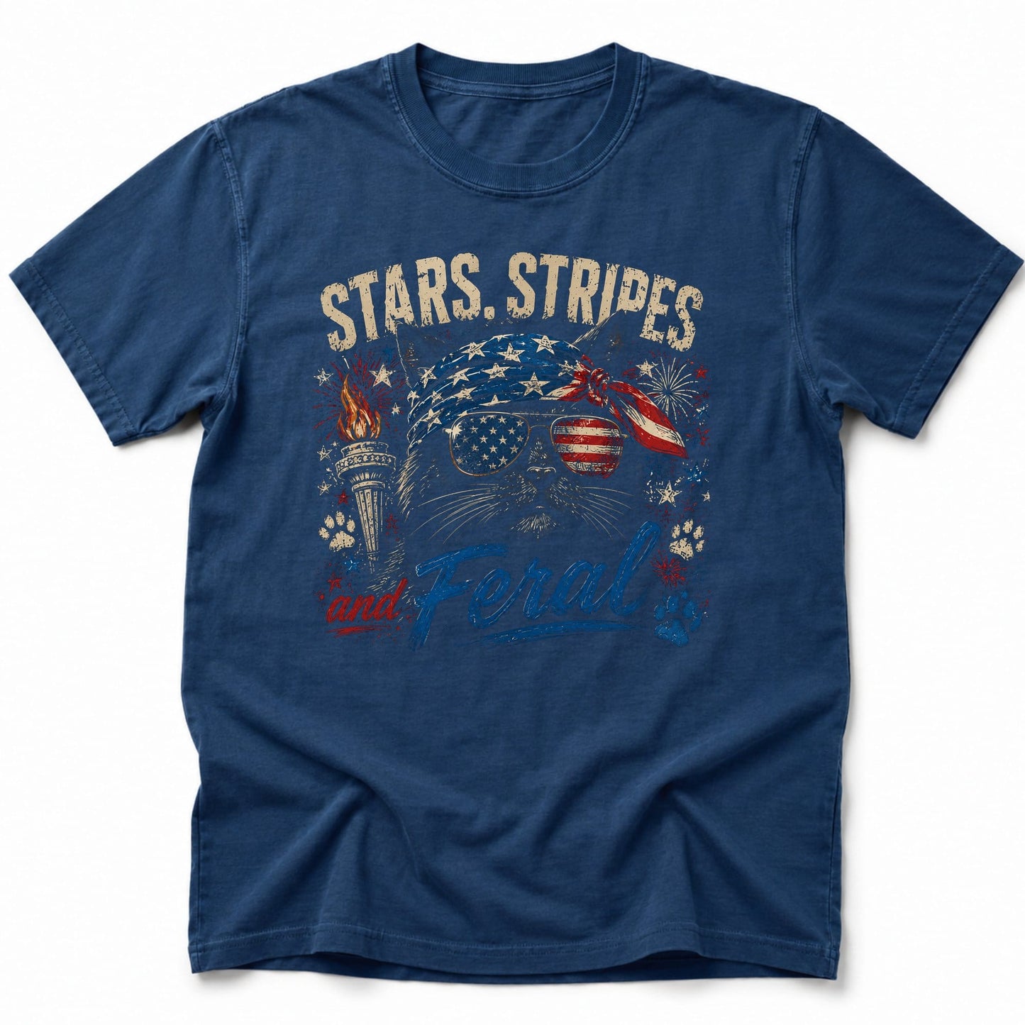 Stars Stripes and Feral T-Shirt Navy / S 15855043335438757738 T-Shirt