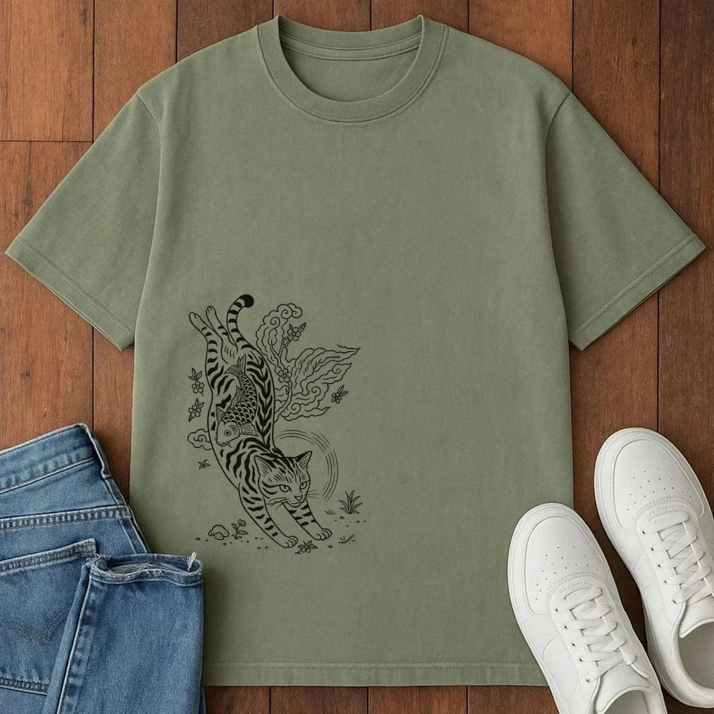 Tattooed Tiger Tabby T-Shirt Moss / S 58363694364727177589 T-Shirt