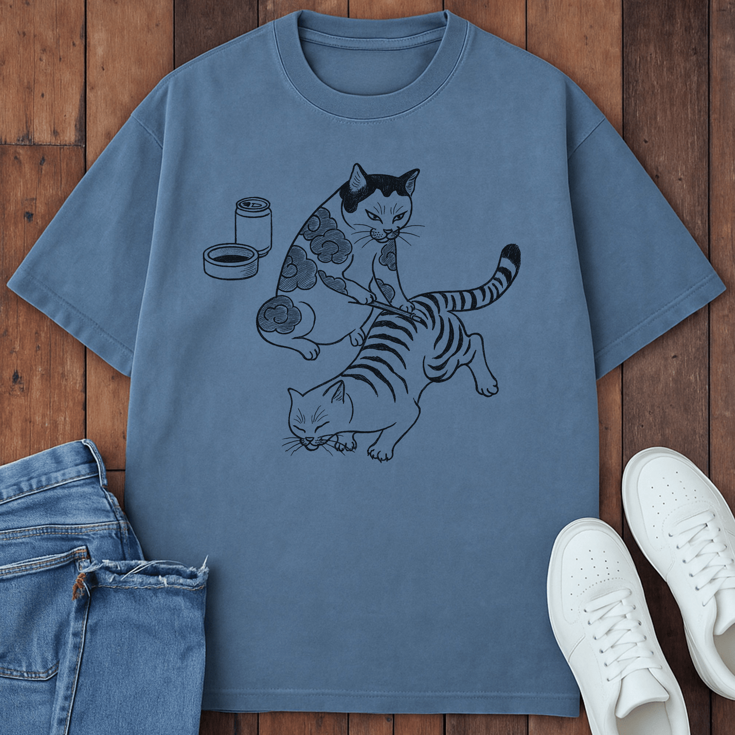 Tavern Stripes T-Shirt  – Softest Cat Tee on Earth Blue Jean / S 27078983217118971830 T-Shirt