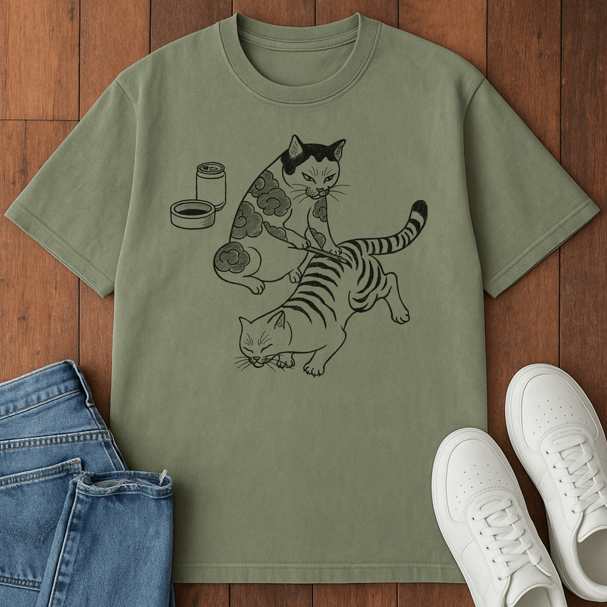 Tavern Stripes T-Shirt  – Softest Cat Tee on Earth Moss / S 11457922082429174755 T-Shirt