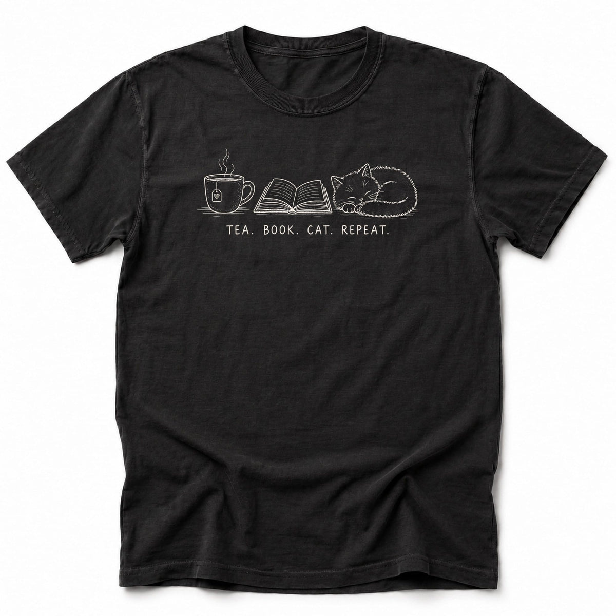 Tea, Book, Cat T-Shirt Black / S 80571389846041316203 T-Shirt