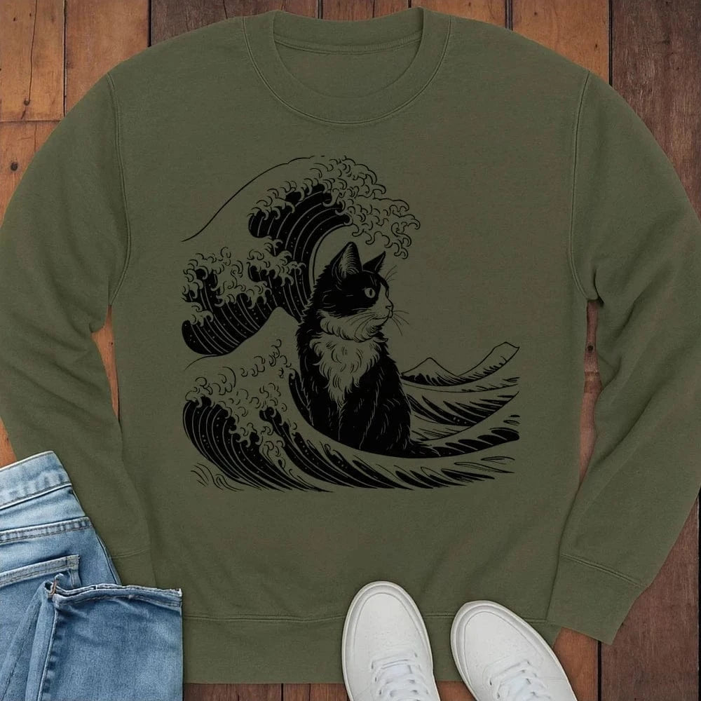 The Great Cat Wave Sweatshirt S / Military Green 51542252848388400229 Sweatshirt