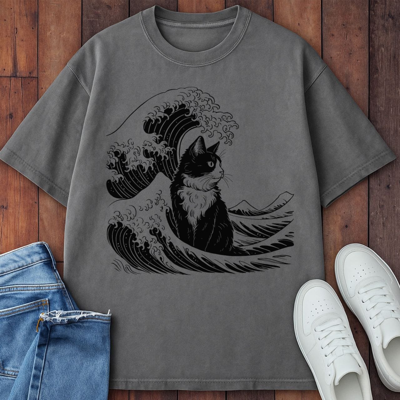The Great Cat Wave T-Shirt  – Softest Cat Tee on Earth Grey / S 29524888803743198671 T-Shirt