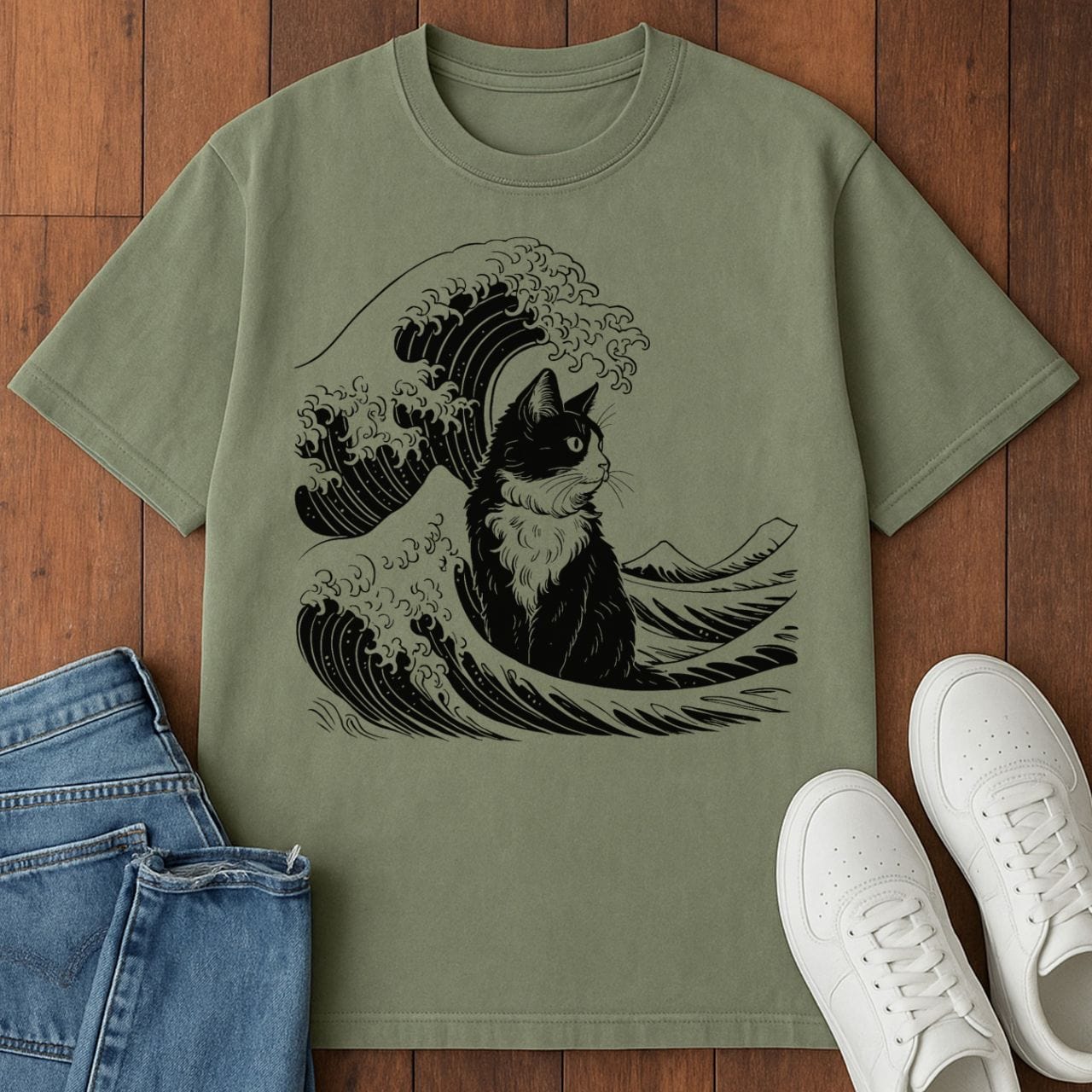 The Great Cat Wave T-Shirt  – Softest Cat Tee on Earth Moss / S 13546644540524309741 T-Shirt