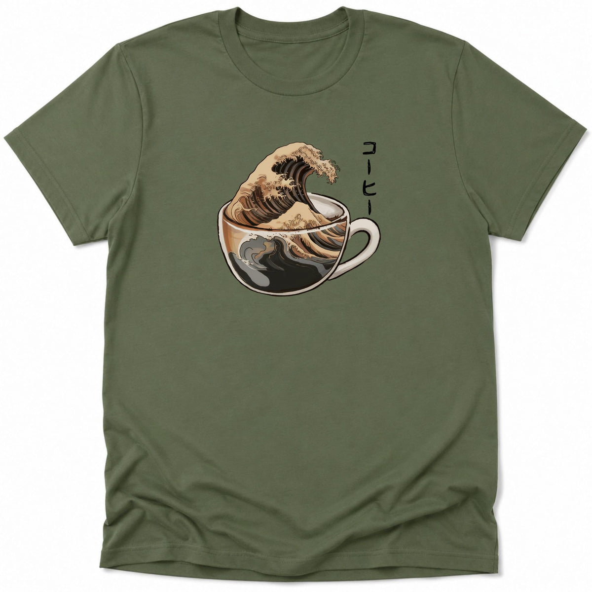 The Great Wave Of Coffee Everyday Softstyle Tee Military Green / S 26542161198063695520 T-Shirt
