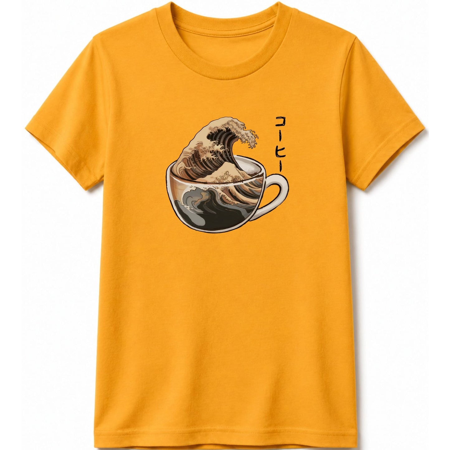 The Great Wave Of Coffee Kids Tee S / Gold 12876462897305782964 Kids clothes