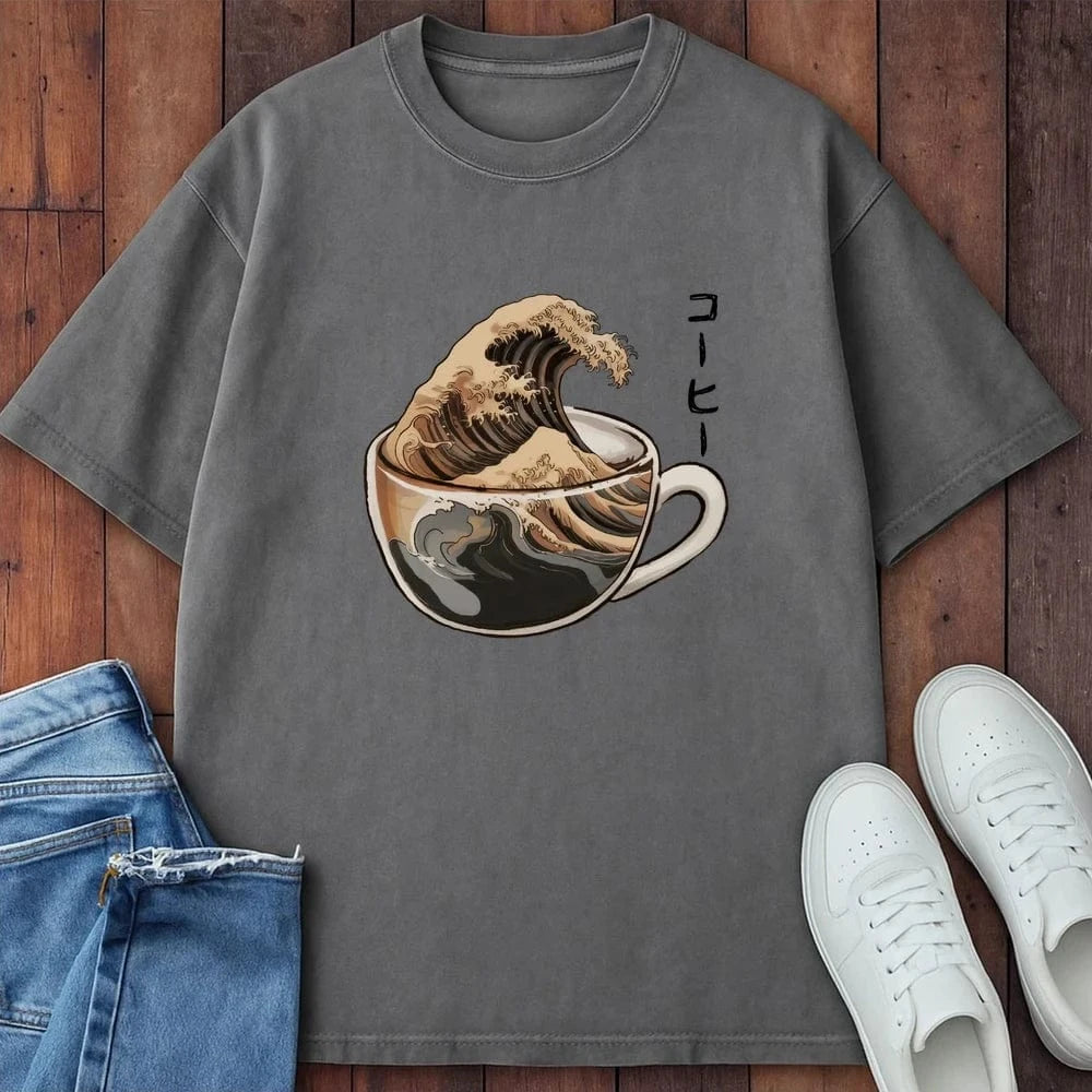 The Great Wave Of Coffee T-Shirt Grey / S 19779650837921519808 T-Shirt