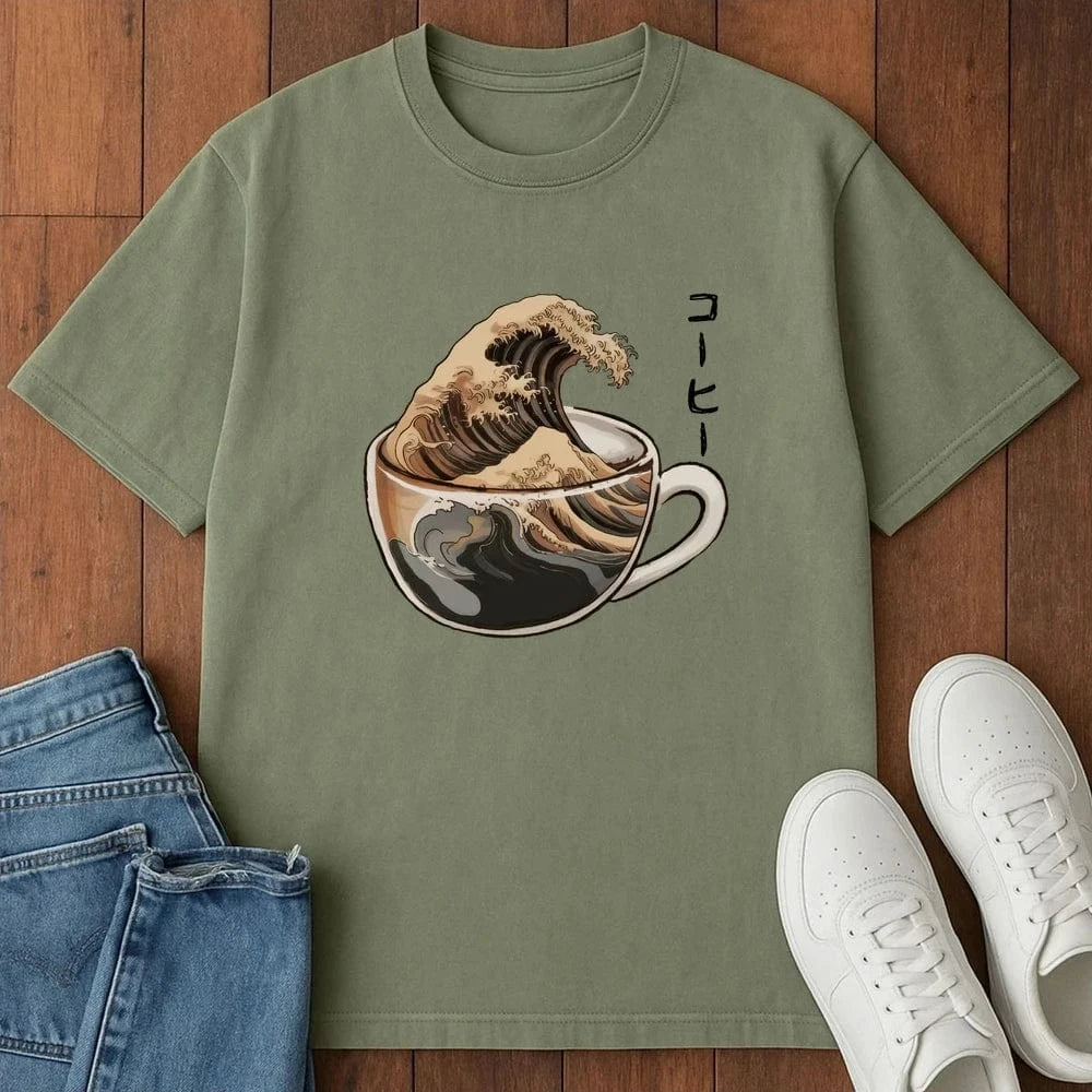 The Great Wave Of Coffee T-Shirt Moss / S 10350157546790245436 T-Shirt