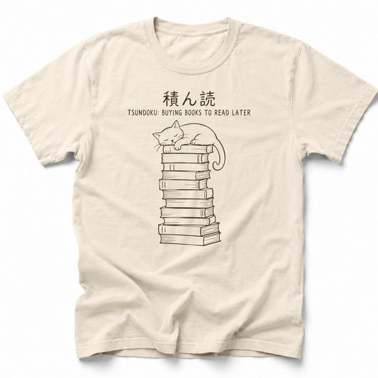 Tsundoku Neko T-Shirt Ivory / S 14154337502041559613 T-Shirt