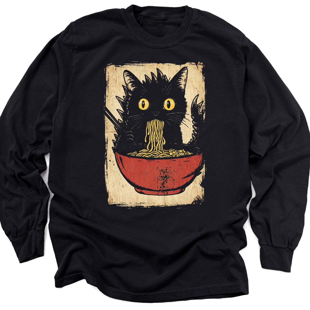 Vintage Kyattojiras Fav Ramen Long Sleeve Black / M 20657523230381813299 Long-sleeve