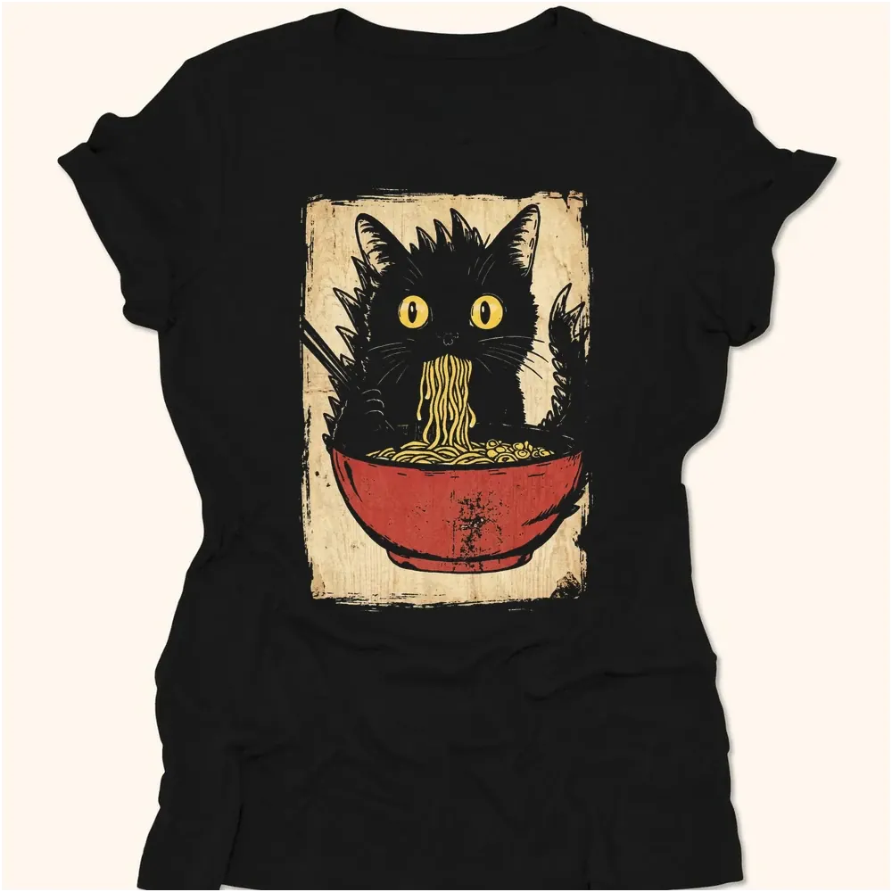 Vintage Kyattojiras Fav Ramen Womens Tee Black / S 30877746842865898867 T-Shirt