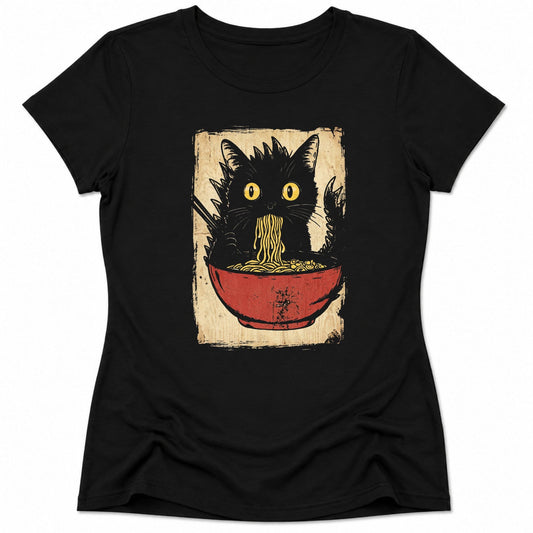 Vintage Kyattojiras Fav Ramen Womens Tee Black / S 30877746842865898867 T-Shirt